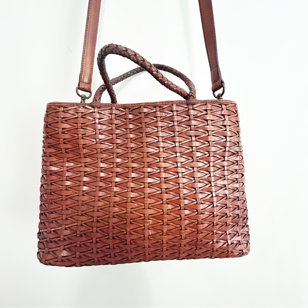 Bechamel | Vintage Leather Woven Handbag with Removable Strap